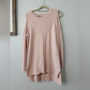 a.n.a Blush Pink Cold Shoulder Cable Knit High Low Tunic Sweater